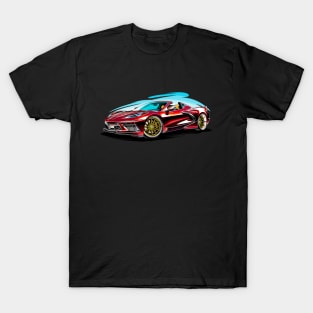 Red Mist HTC C8 Corvette Supercar Racecar Muscle Car Red Hardtop Convertible Corvette C8 T-Shirt